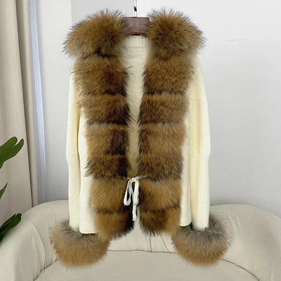 Women's Luxury Fur Coat with Detachable Fox Fur Collar - Autumn/Winter