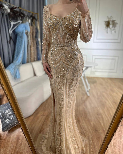 Luxury Pink Mermaid Beaded Evening Dress | Formal Occasion Gown