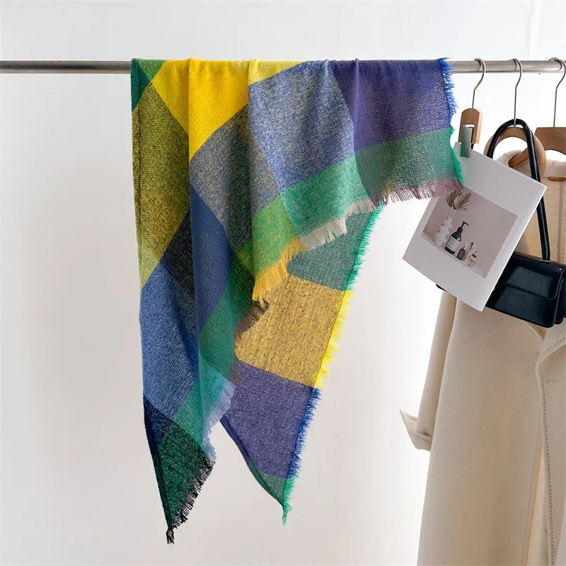Luxury Fashion Plaid Cashmere Winter Shawl Scarf | Warm Triangle Wraps