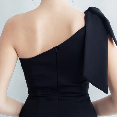 Candy Color Satin One-Shoulder Evening Dress with Slit and Appliques