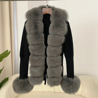 Women's Luxury Fur Coat with Detachable Fox Fur Collar - Autumn/Winter