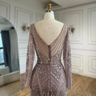 Luxury Pink Mermaid Beaded Evening Dress | Formal Occasion Gown