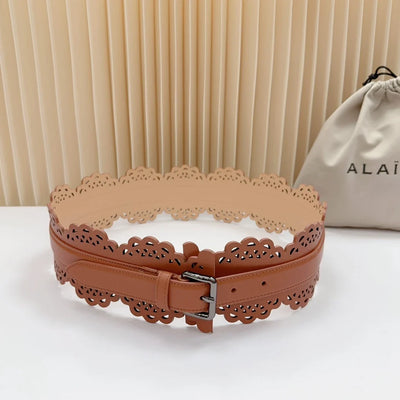 12 CM Wide Hollow Pattern Pin Buckle Waist Belt - Handmade Luxury Accessory