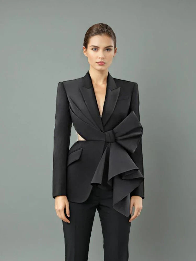 Hollow Out Bowknot Blazer | Women's Notched Collar Tunic