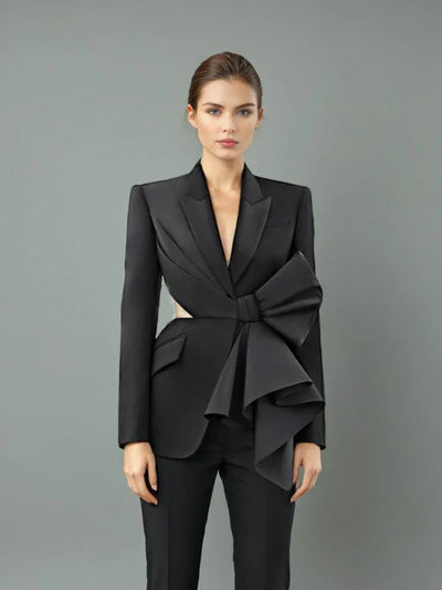 Hollow Out Bowknot Blazer | Women's Notched Collar Tunic