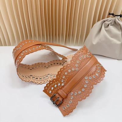 12 CM Wide Hollow Pattern Pin Buckle Waist Belt - Handmade Luxury Accessory