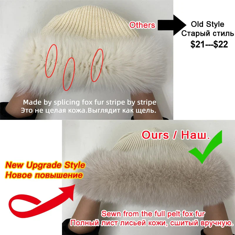 Stylish Winter Beanie Hat with Natural Fox Fur