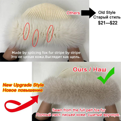 Stylish Winter Beanie Hat with Natural Fox Fur