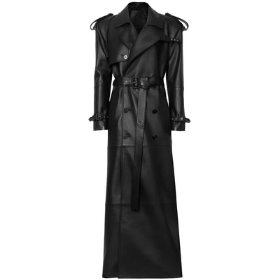 Long Real Leather Trench Coat for Women - Double Breasted Suede