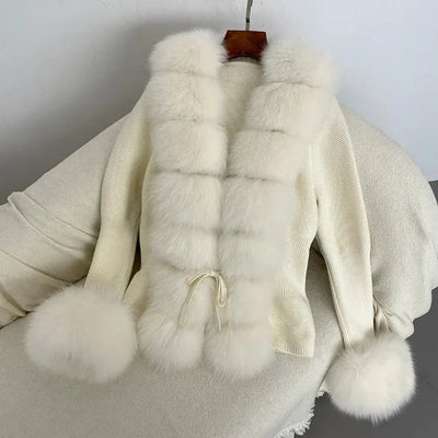 Women's Luxury Fur Coat with Detachable Fox Fur Collar - Autumn/Winter