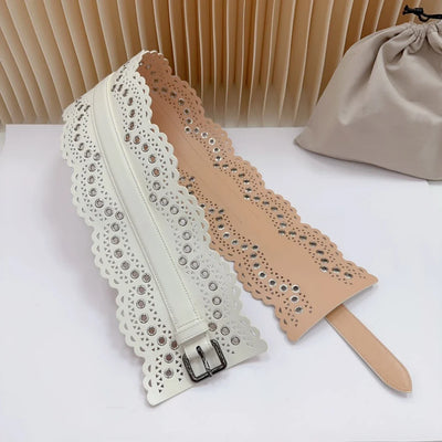 12 CM Wide Hollow Pattern Pin Buckle Waist Belt - Handmade Luxury Accessory
