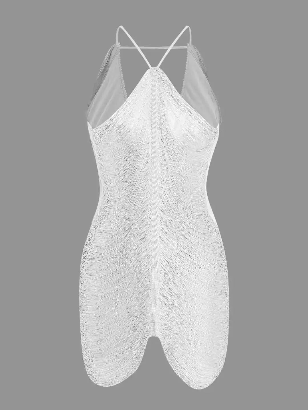 Fringe V-Neck Tassel Mini Dress - Halter Cutout Design