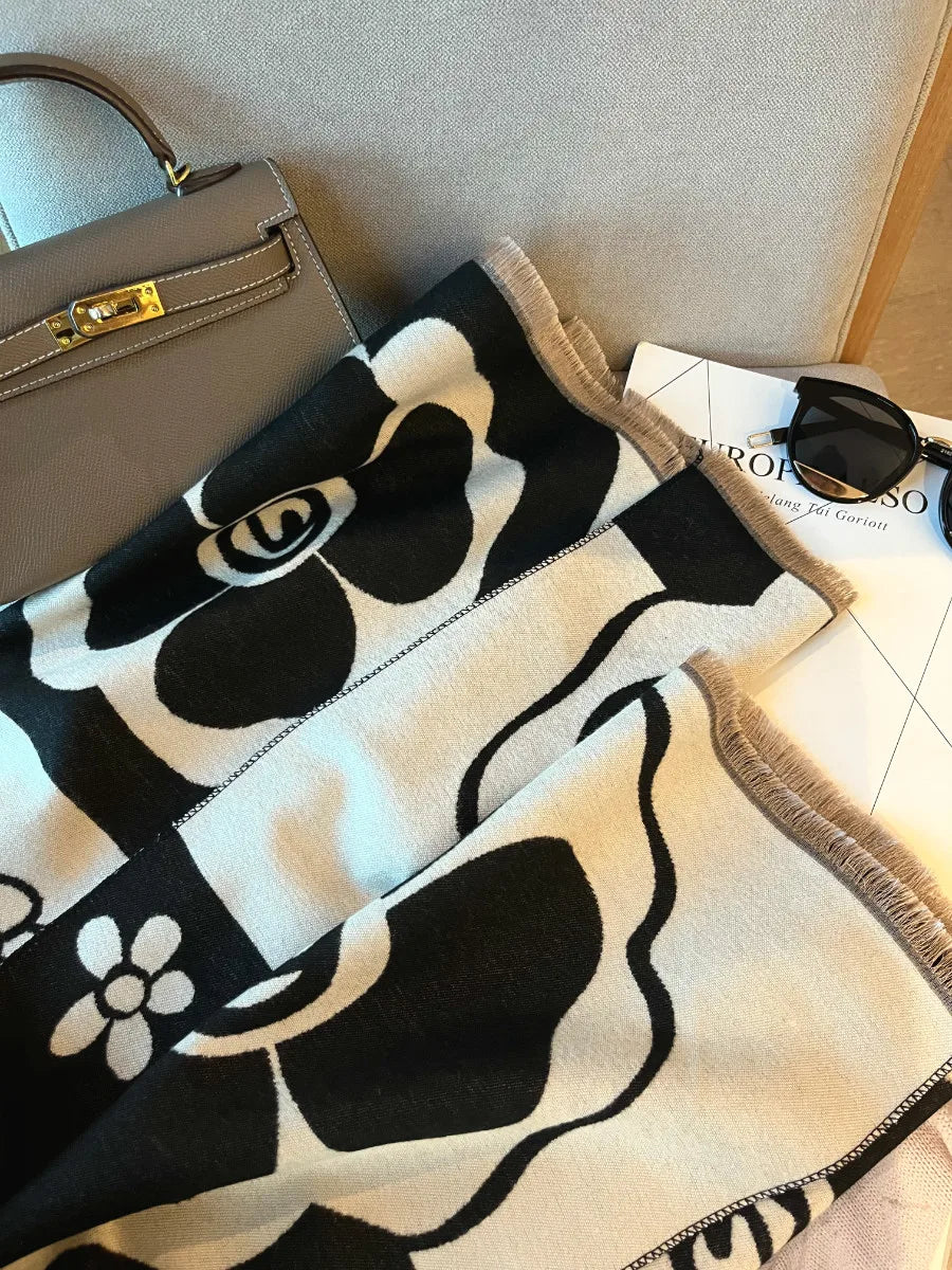 Elegant Floral Acrylic Cashmere Scarf Shawl