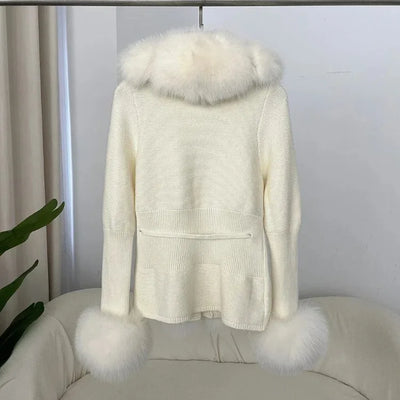Women's Luxury Fur Coat with Detachable Fox Fur Collar - Autumn/Winter