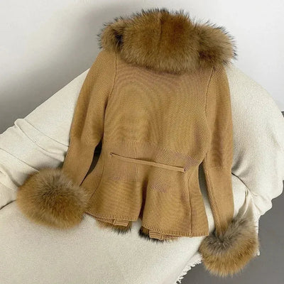 Women's Luxury Fur Coat with Detachable Fox Fur Collar - Autumn/Winter