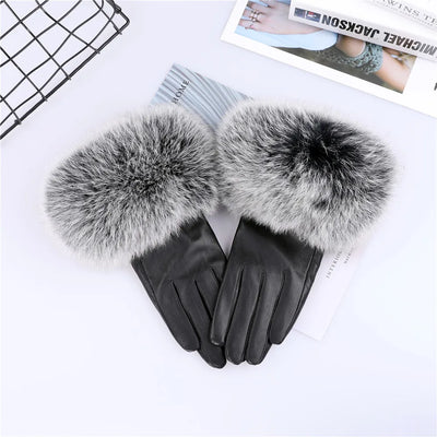 Sheepskin Leather Gloves with Fox Fur Trim – Women's Winter Mittens