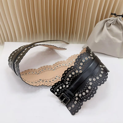 12 CM Wide Hollow Pattern Pin Buckle Waist Belt - Handmade Luxury Accessory