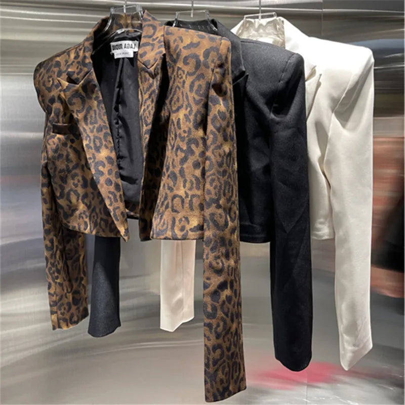 Women’s Leopard Print Blazer - Long Sleeve Short Coat (Autumn)