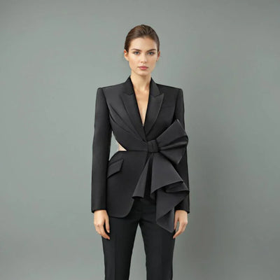Hollow Out Bowknot Blazer | Women's Notched Collar Tunic