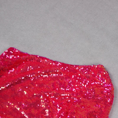 Women’s Green Pink Gold Sequined One Shoulder Party Dress