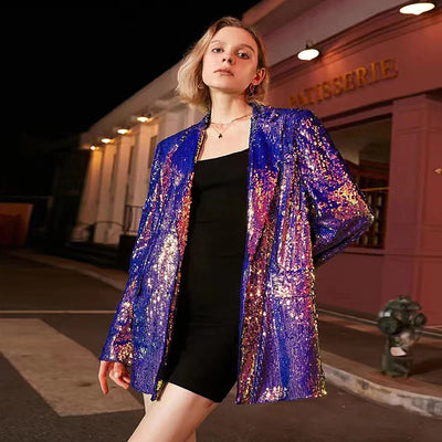 Spring & Autumn Women's Sequin Blazer - Dazzling Midi Jacket