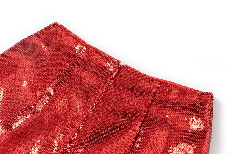 Christmas Red Sequins Two-Piece Suit Top & Shorts