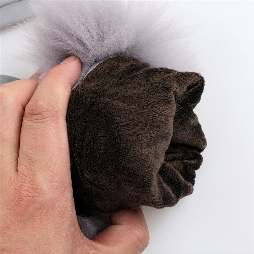 Sheepskin Leather Gloves with Fox Fur Trim – Women's Winter Mittens