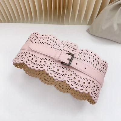12 CM Wide Hollow Pattern Pin Buckle Waist Belt - Handmade Luxury Accessory