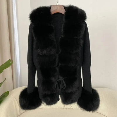 Women's Luxury Fur Coat with Detachable Fox Fur Collar - Autumn/Winter