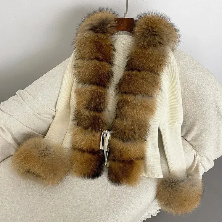 Women's Luxury Fur Coat with Detachable Fox Fur Collar - Autumn/Winter