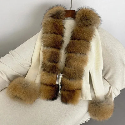 Women's Luxury Fur Coat with Detachable Fox Fur Collar - Autumn/Winter