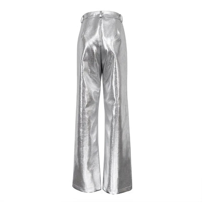 High Waisted Baggy PU Pants | Silver & Gold Loose Trousers