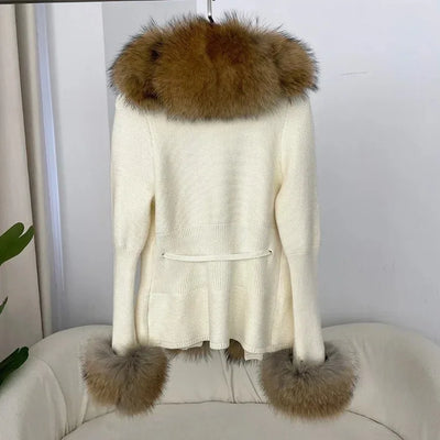 Women's Luxury Fur Coat with Detachable Fox Fur Collar - Autumn/Winter
