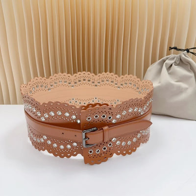 12 CM Wide Hollow Pattern Pin Buckle Waist Belt - Handmade Luxury Accessory