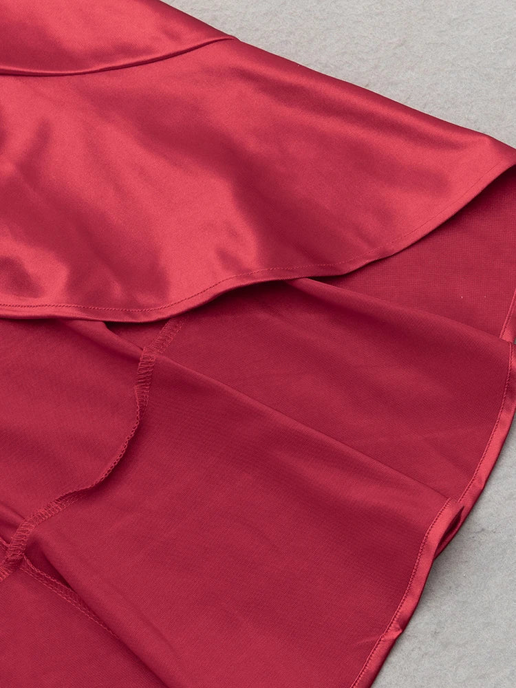 Sexy V-Neck Flare Sleeve Ruched Ruffle Long Dress