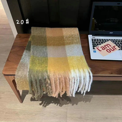 Luxury Rainbow Stripe Wool Scarf | Winter Warm Tassel Shawl Wrap