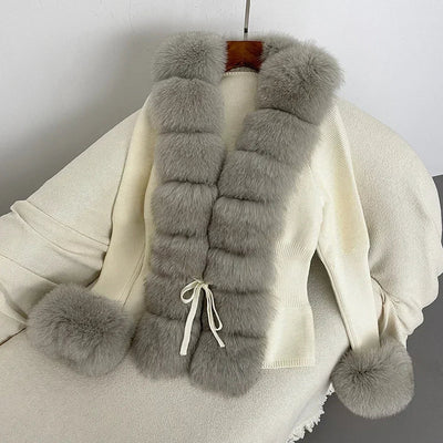 Women's Luxury Fur Coat with Detachable Fox Fur Collar - Autumn/Winter