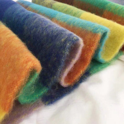 Luxury Rainbow Stripe Wool Scarf | Winter Warm Tassel Shawl Wrap