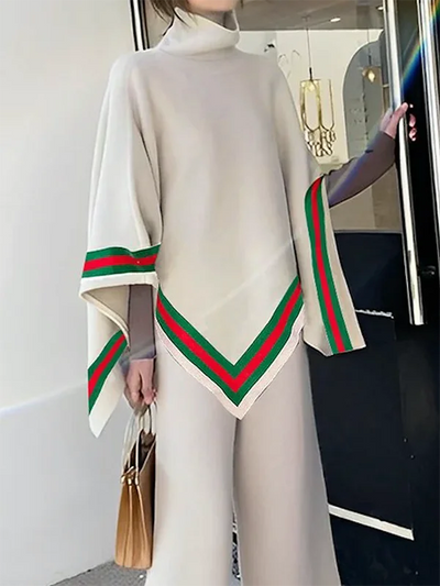 Knitted Shawl Top for Women | High Neck Batwing Sleeve Sweater