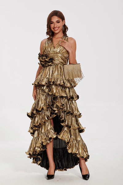 Elegant Ruffle Maxi Prom Dress - Sleeveless V-Neck Evening Gown