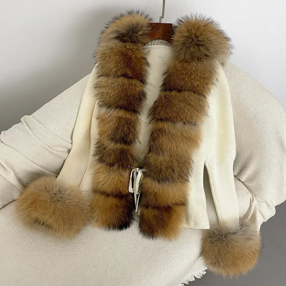 Women's Luxury Fur Coat with Detachable Fox Fur Collar - Autumn/Winter