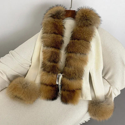 Women's Luxury Fur Coat with Detachable Fox Fur Collar - Autumn/Winter