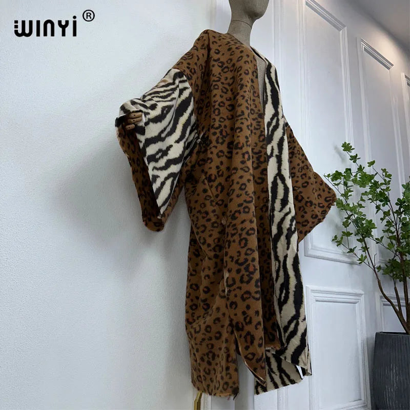Winter Coat for Women | Retro Print Tassel Loose Overcoat with Fur | Long and Warm Bohemian Style