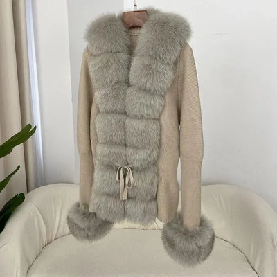 Women's Luxury Fur Coat with Detachable Fox Fur Collar - Autumn/Winter
