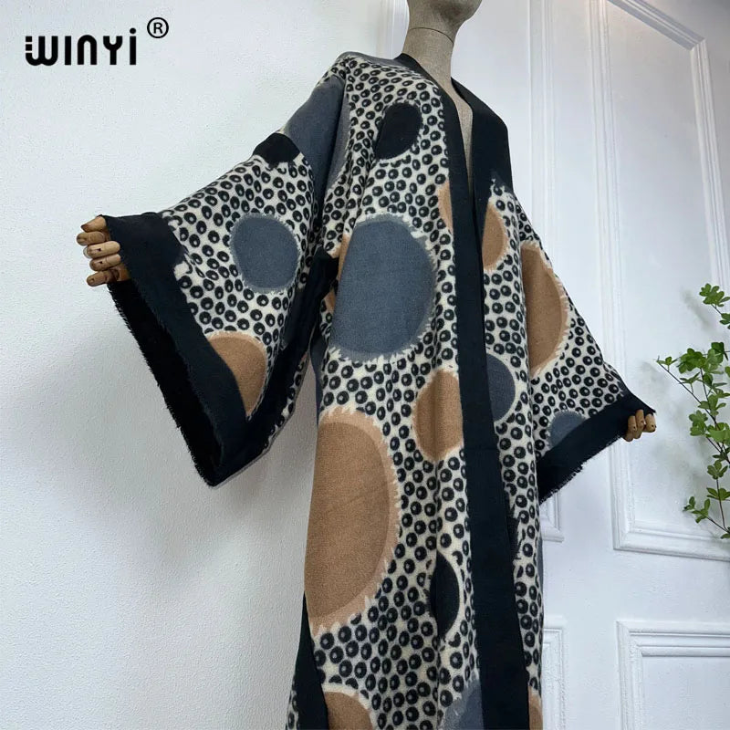 Winter Coat for Women | Retro Print Tassel Loose Overcoat with Fur | Long and Warm Bohemian Style