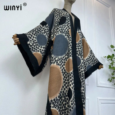 Winter Coat for Women | Retro Print Tassel Loose Overcoat with Fur | Long and Warm Bohemian Style