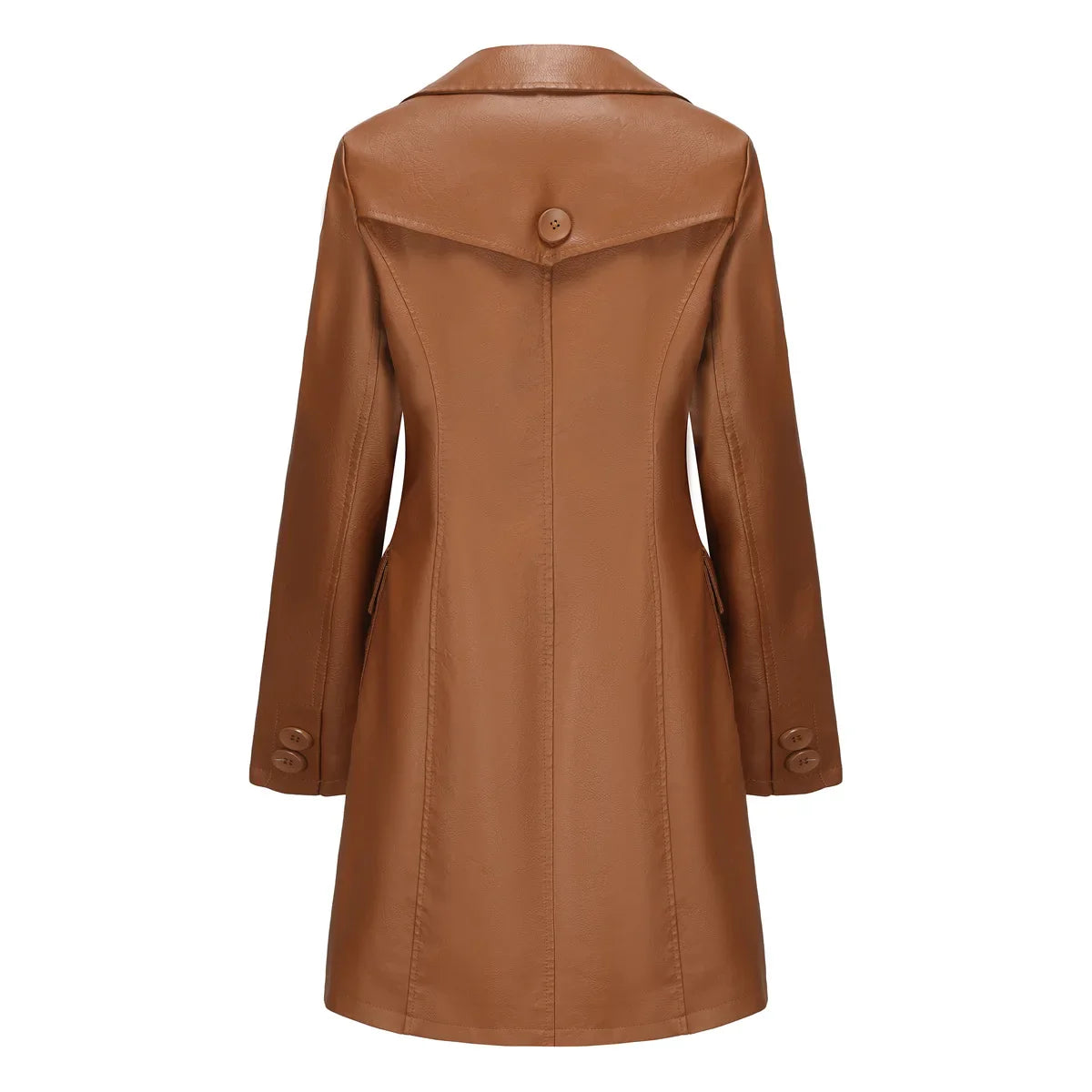 Red PU Leather Waist Lace-Up Long Jacket - Women's Fashion Overcoat