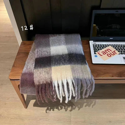 Luxury Rainbow Stripe Wool Scarf | Winter Warm Tassel Shawl Wrap