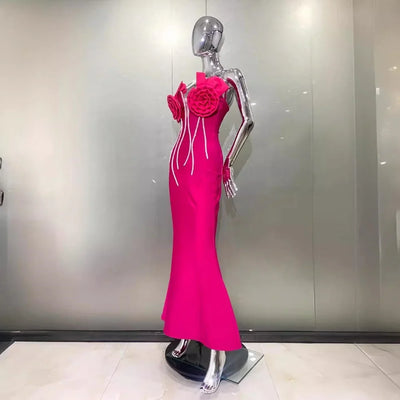 Modern Handmade Flower Pleat Mermaid Strapless Long Dress