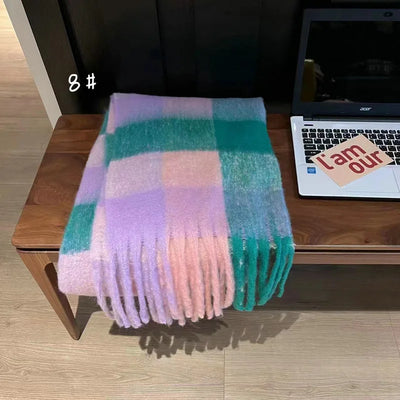 Luxury Rainbow Stripe Wool Scarf | Winter Warm Tassel Shawl Wrap